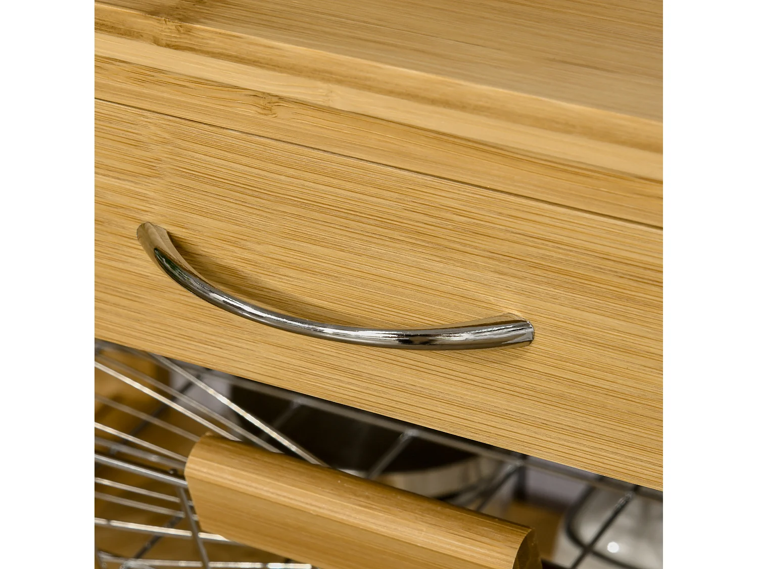 Carrellino per cucina in legno con armadietto e cassetto