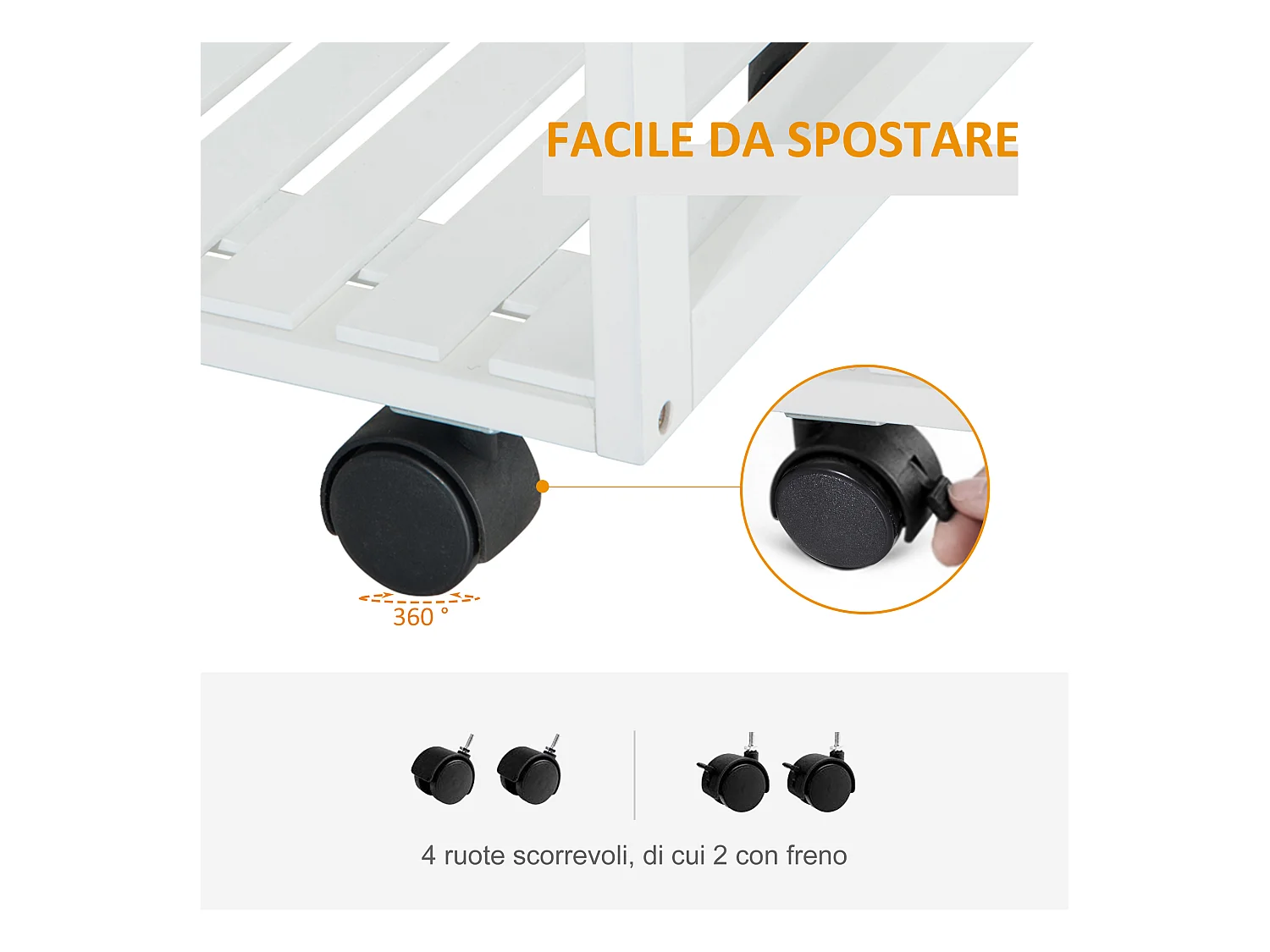 Carrello da cucina rotelle cassetti e 2 cesti in legno di pino bianco