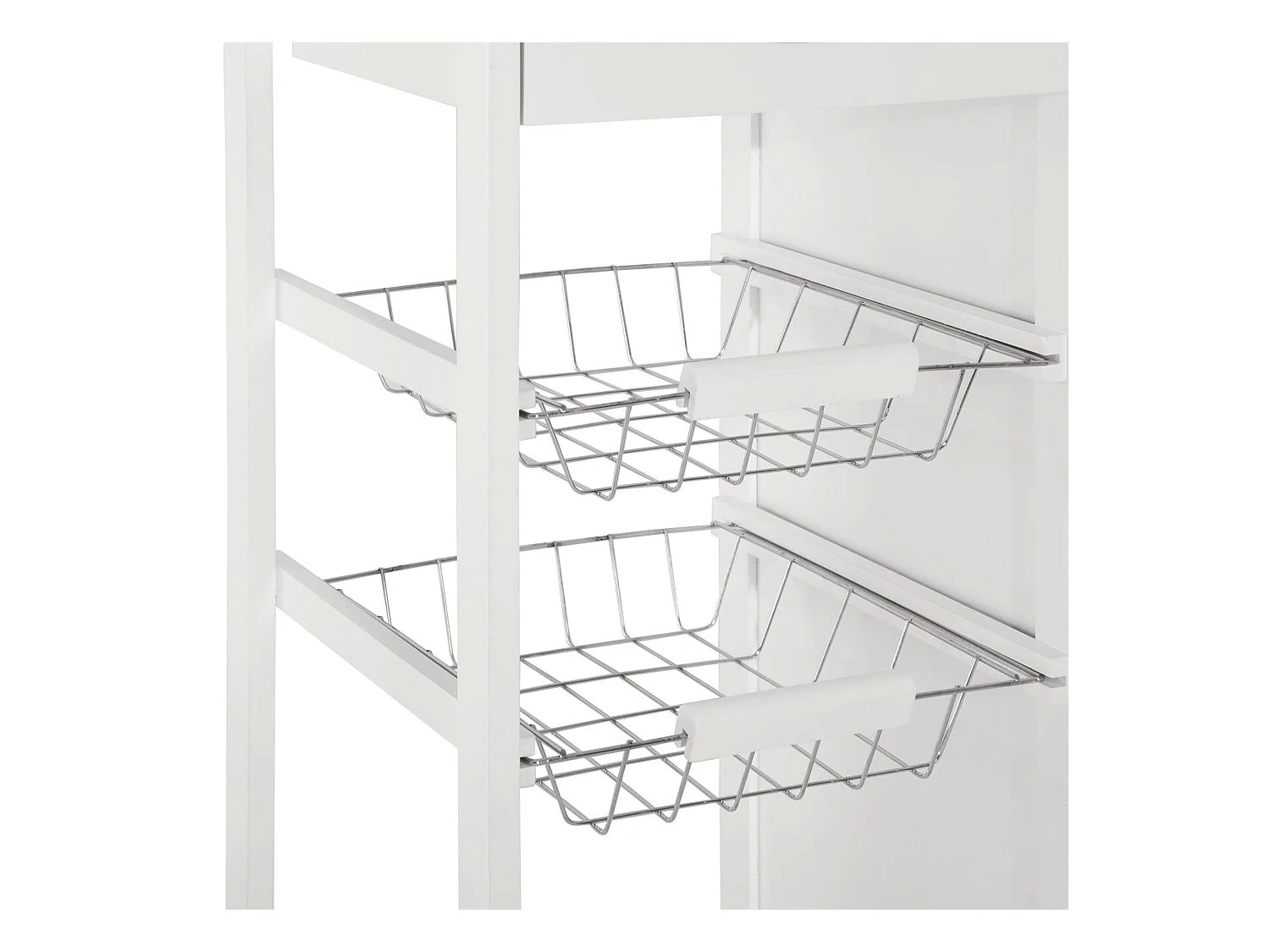 Carrello da cucina rotelle cassetti e 2 cesti in legno di pino bianco