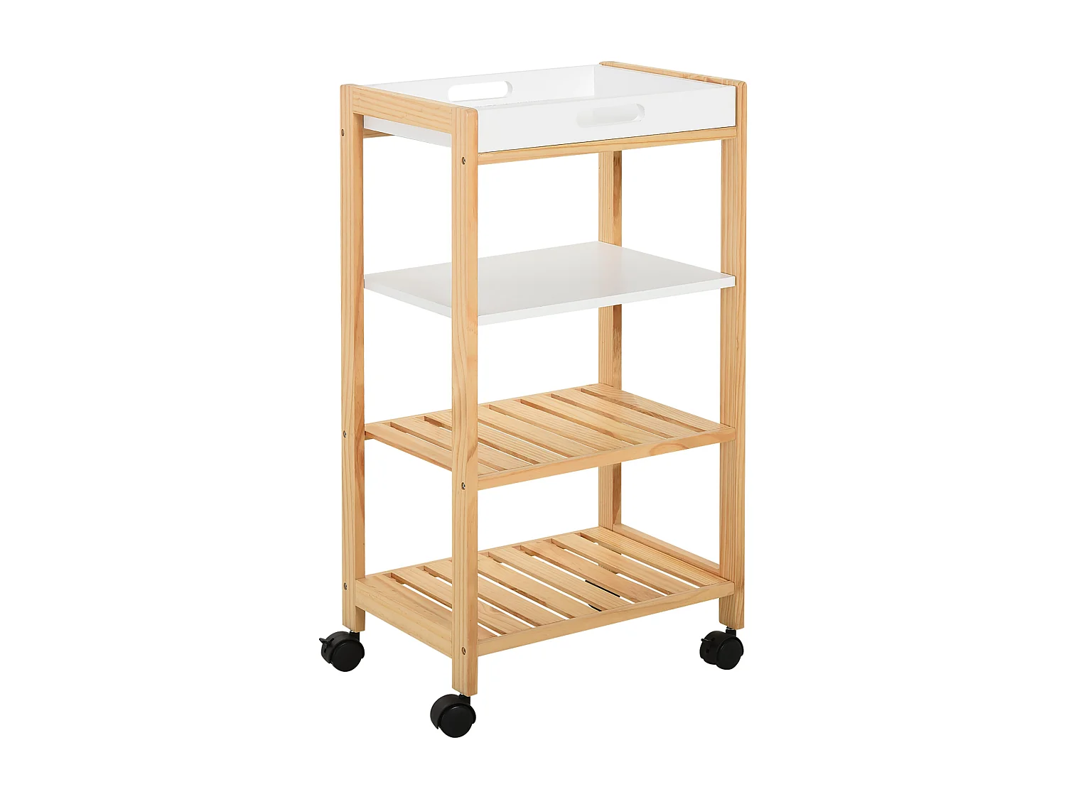 Carrello da cucina a 4 livelli in mdf e legno di pino