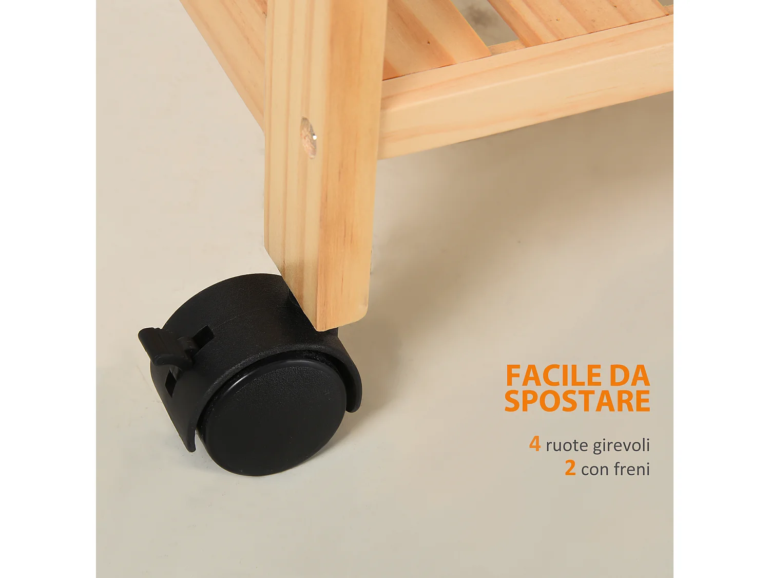 Carrello da cucina a 4 livelli in mdf e legno di pino