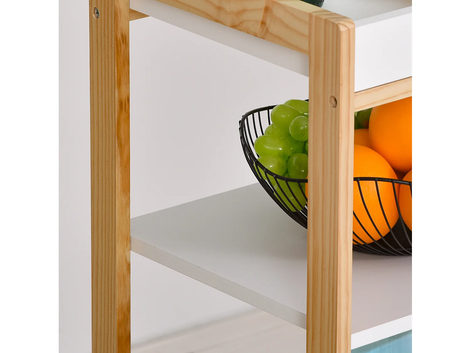 Carrello da cucina a 4 livelli in mdf e legno di pino