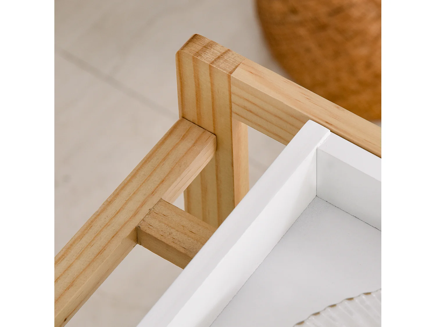 Carrello da cucina a 4 livelli in mdf e legno di pino