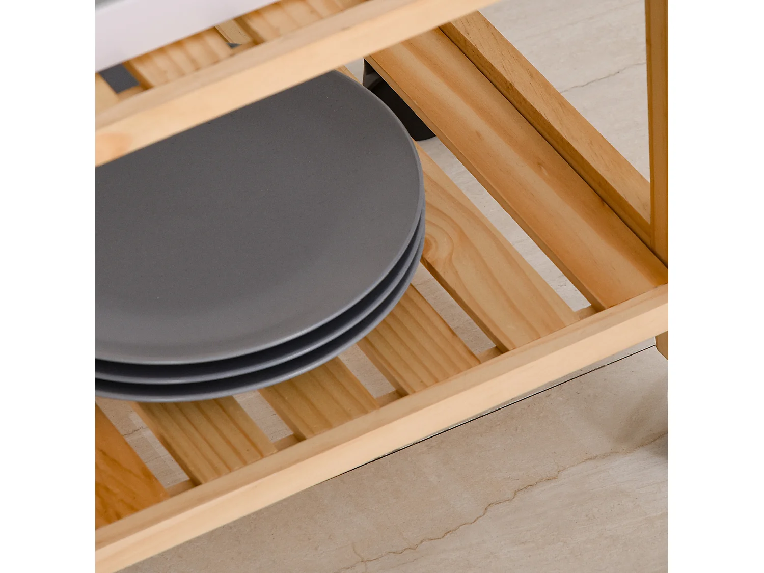 Carrello da cucina a 4 livelli in mdf e legno di pino