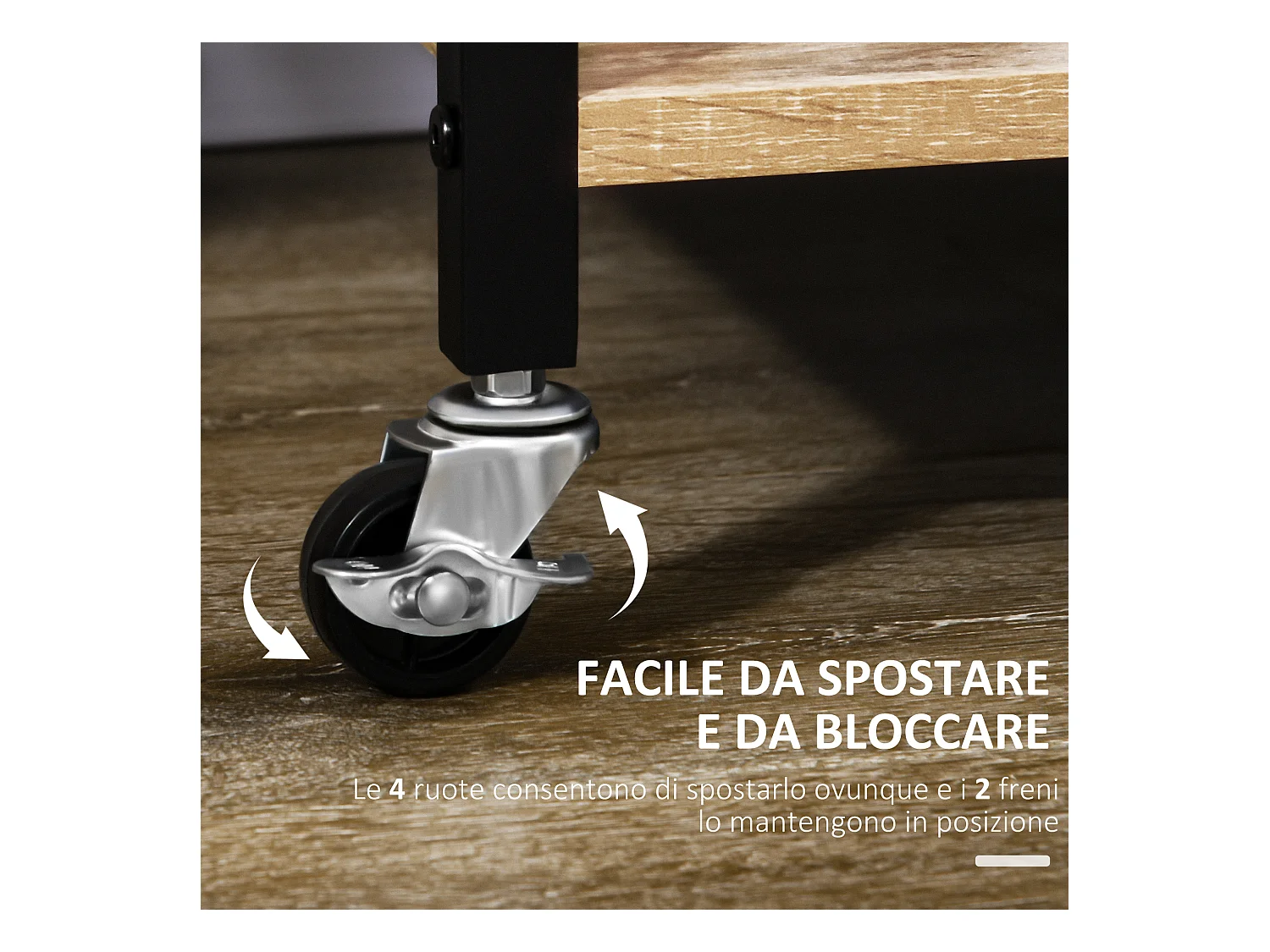 Carrello cucina 3 ripiani con vassoio rimovibile e ruote