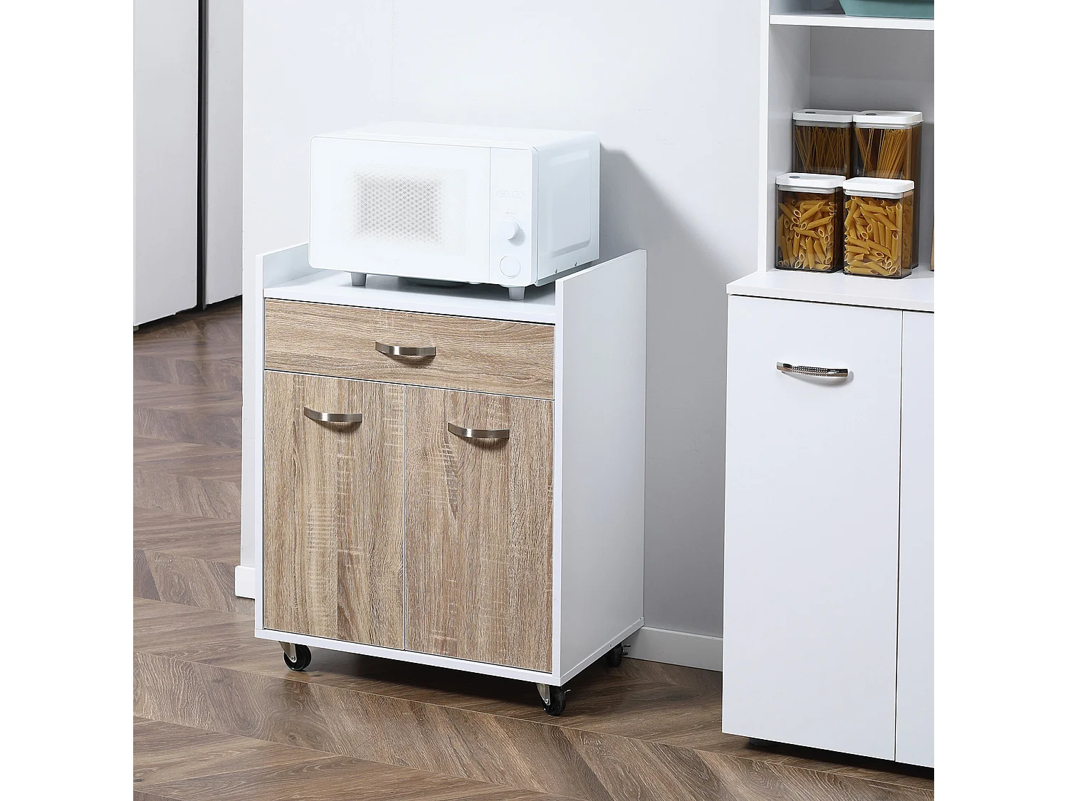 Carrello da cucina portavivande e microonde in legno 60x40x77cm