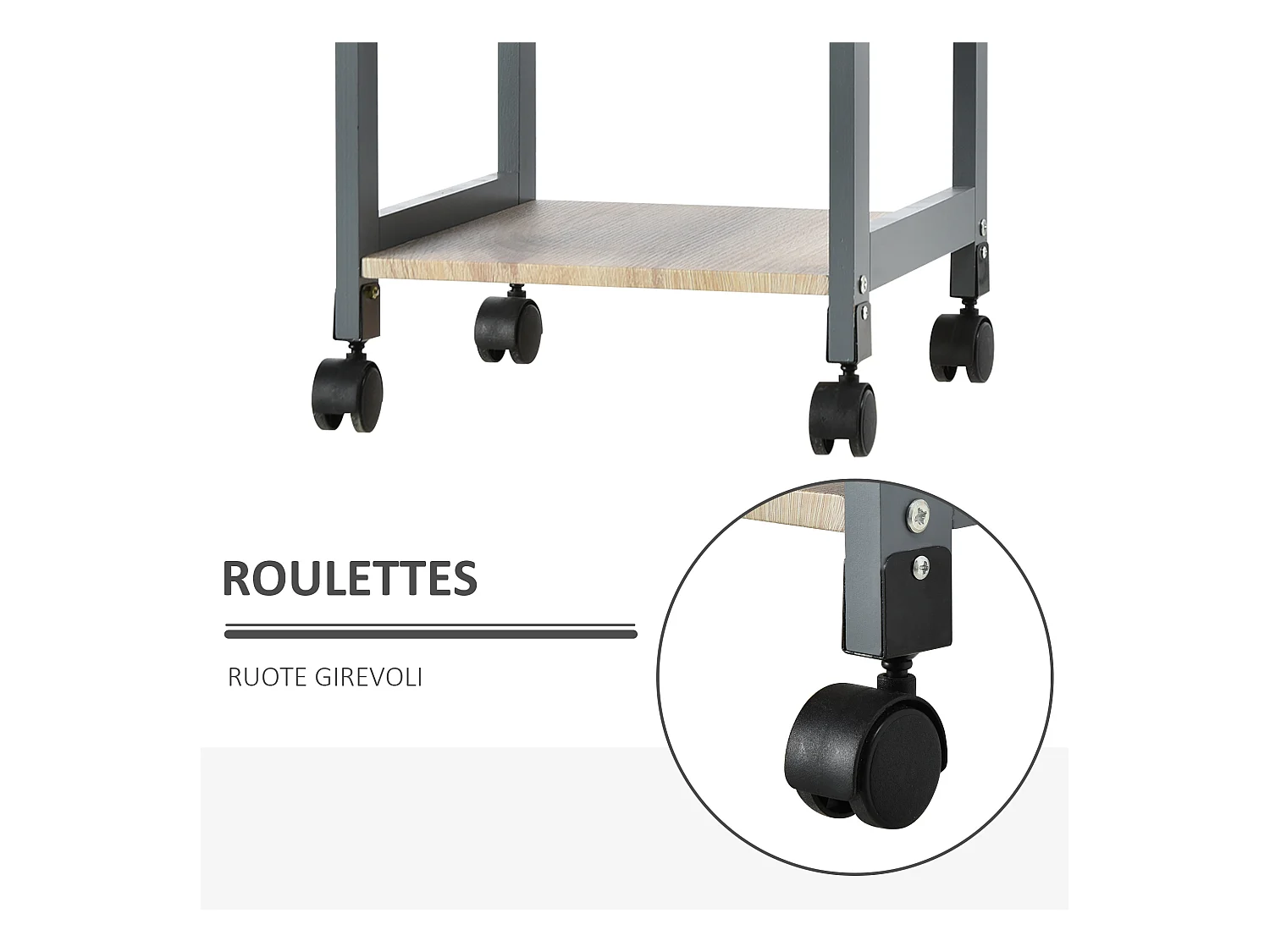 Carrello cucina portavivande con cassetto grigio