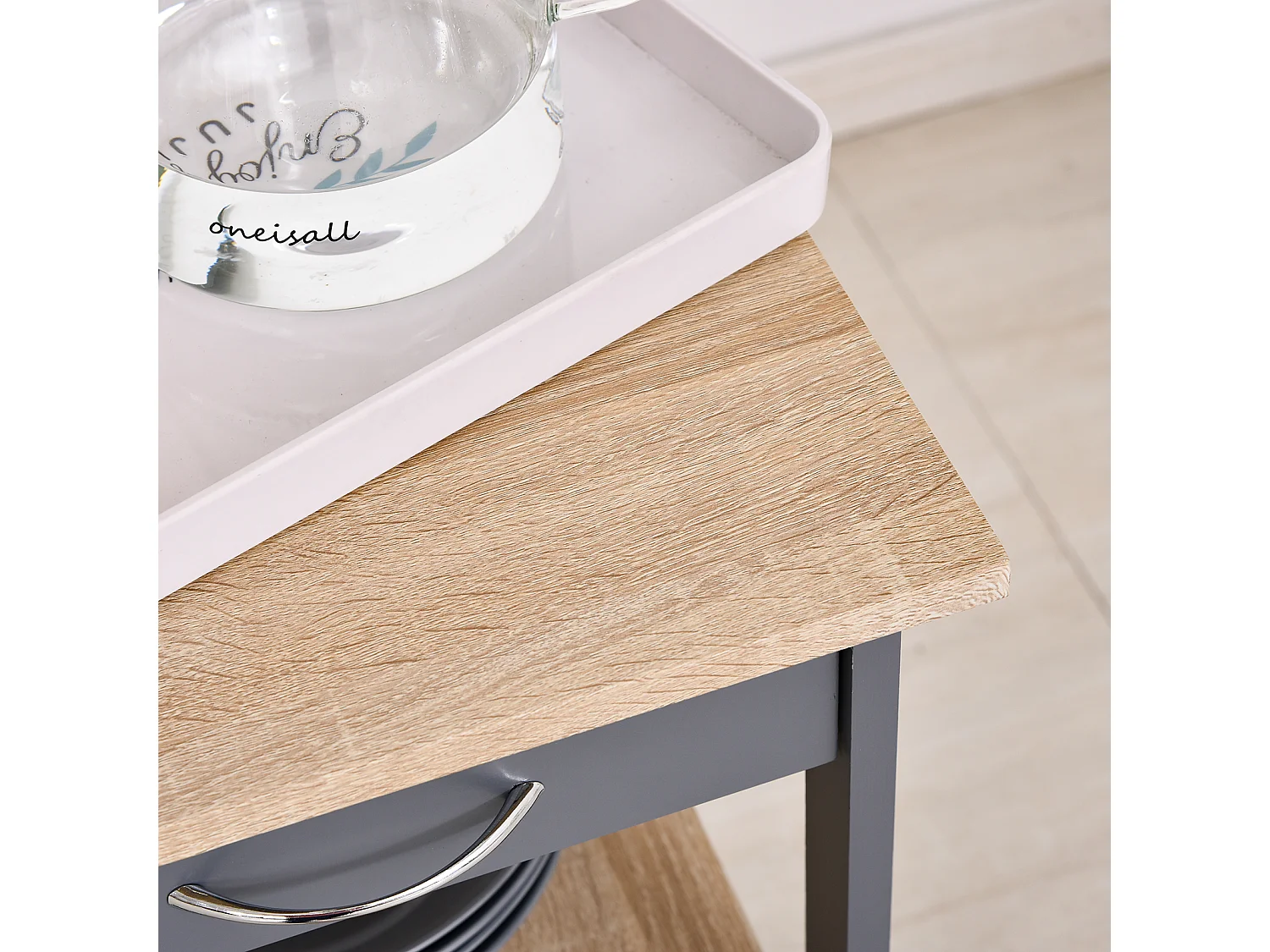 Carrello cucina portavivande con cassetto grigio