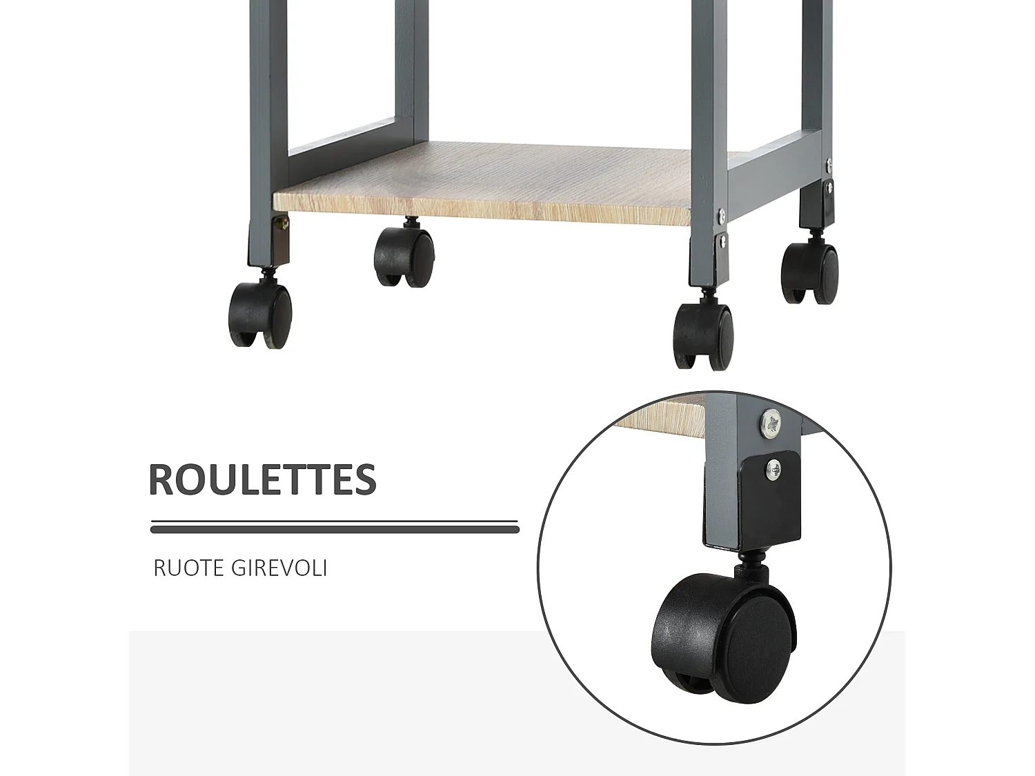 Carrello cucina portavivande con cassetto grigio