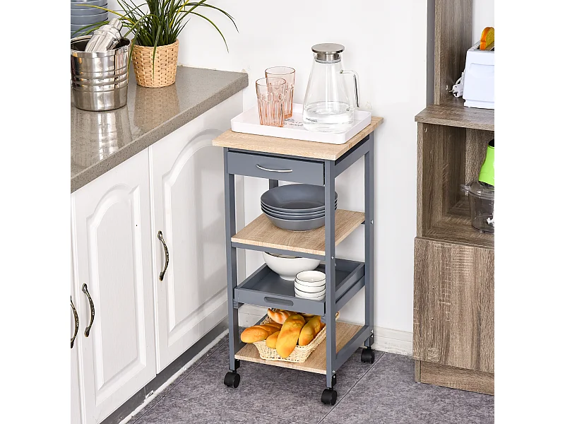 Carrello cucina portavivande con cassetto grigio