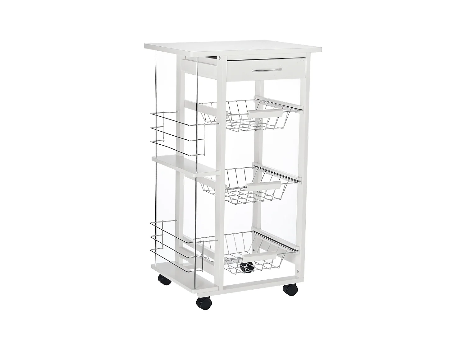 Carrello isola da cucina salvaspazio in legno di pino bianco