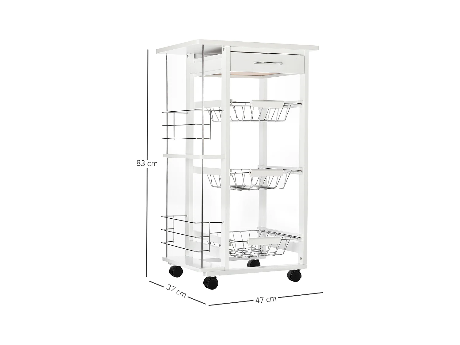 Carrello isola da cucina salvaspazio in legno di pino bianco