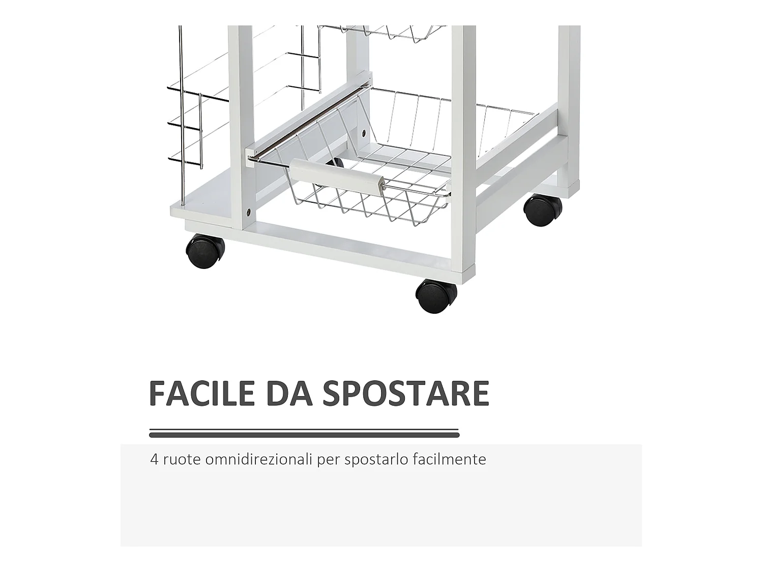 Carrello isola da cucina salvaspazio in legno di pino bianco
