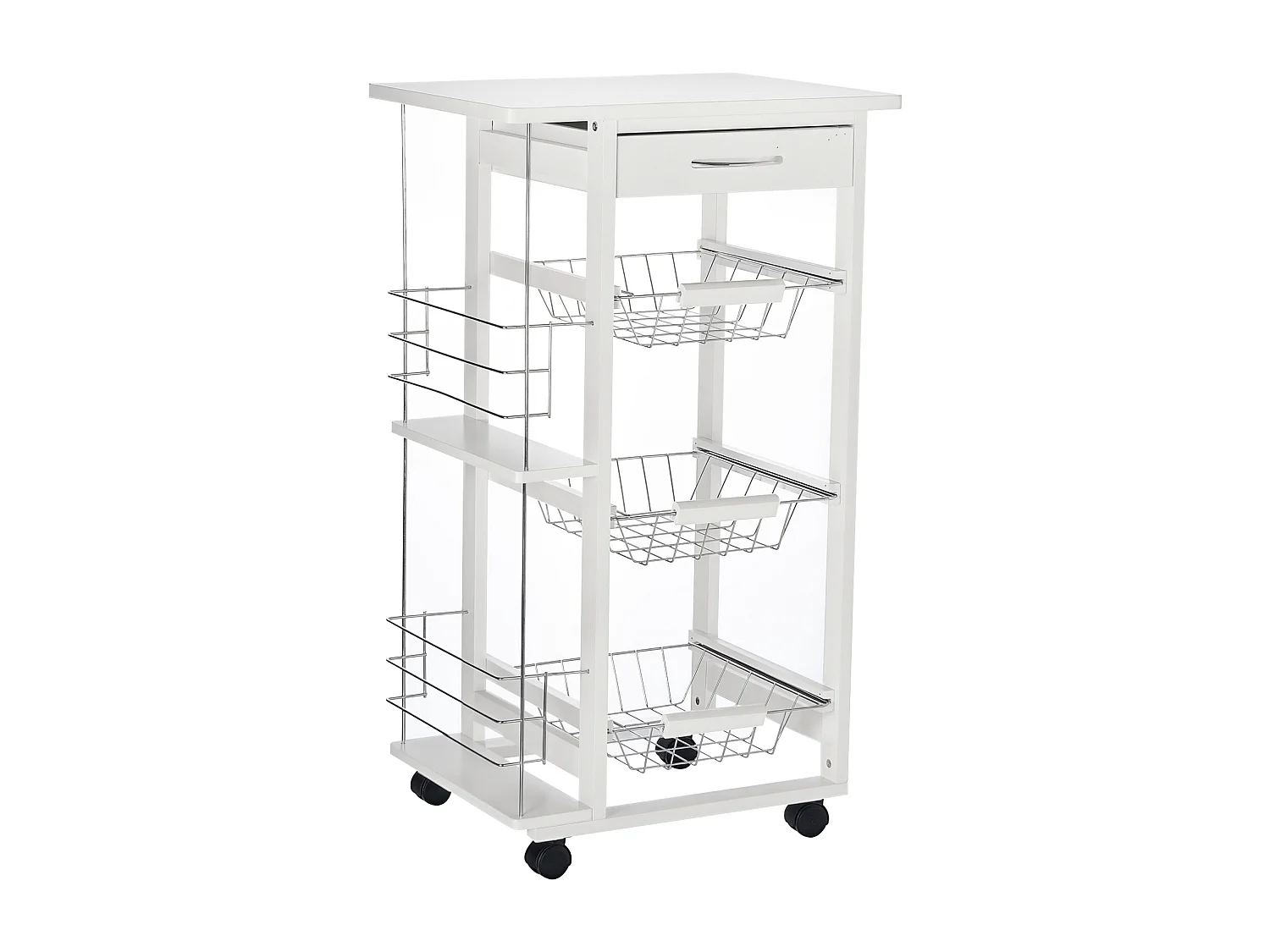 Carrello isola da cucina salvaspazio in legno di pino bianco