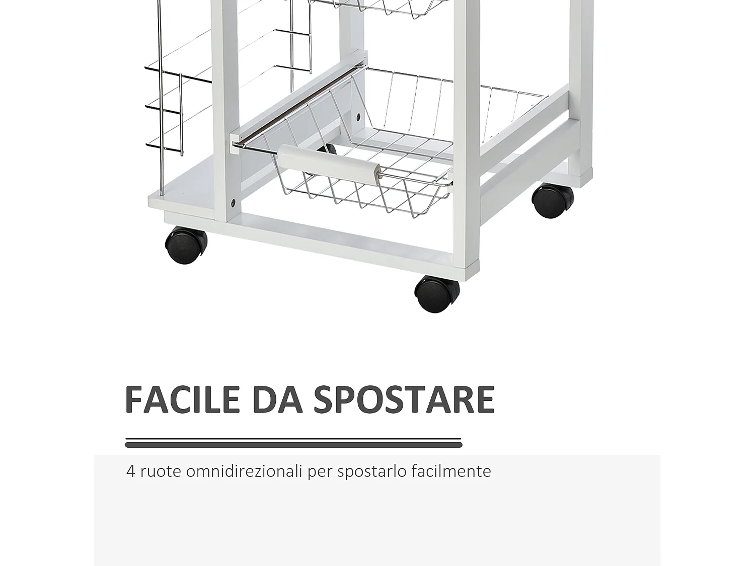 Carrello isola da cucina salvaspazio in legno di pino bianco