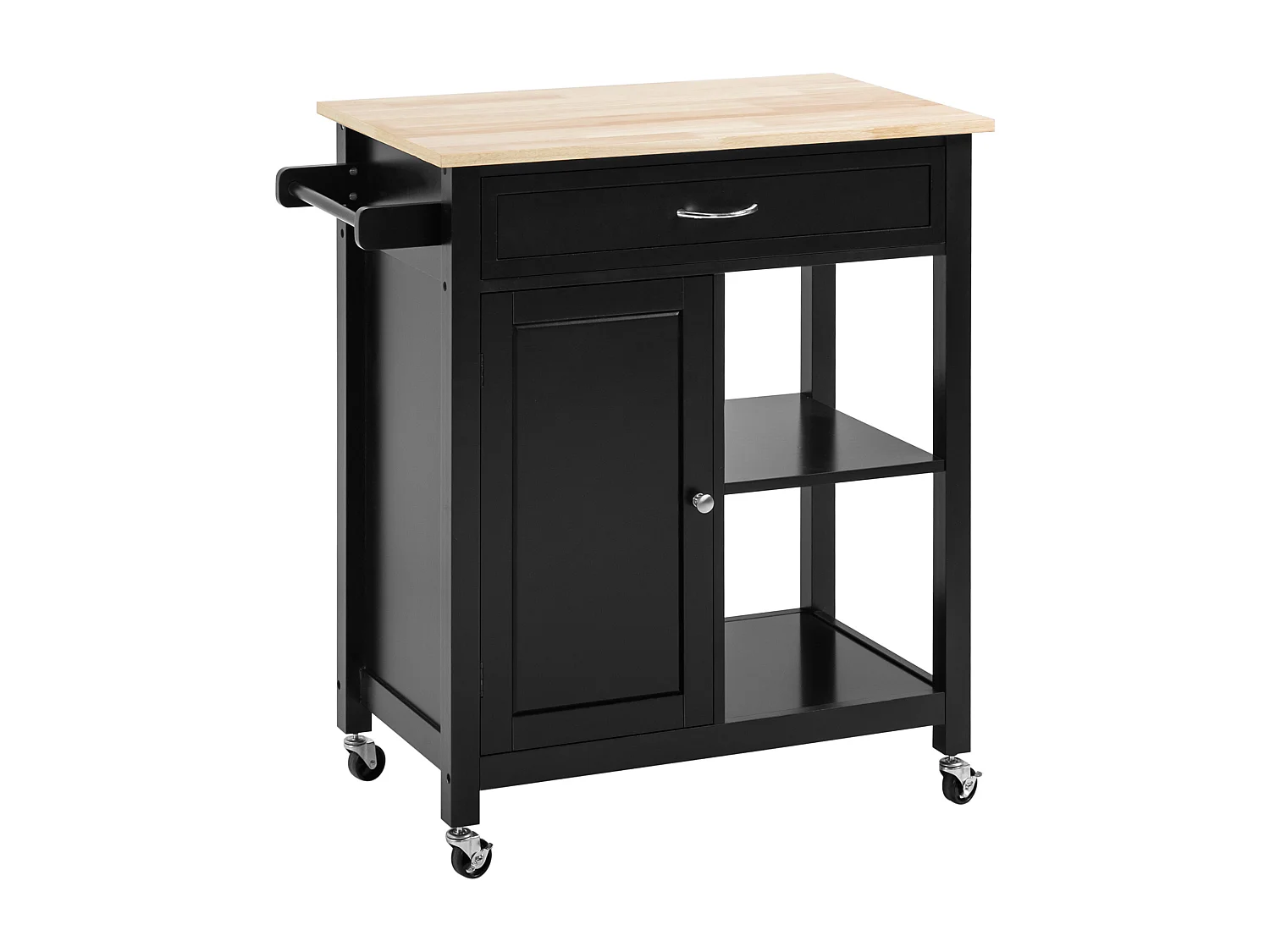 Carrello da cucina in legno con cassetto armadietto ruote nero