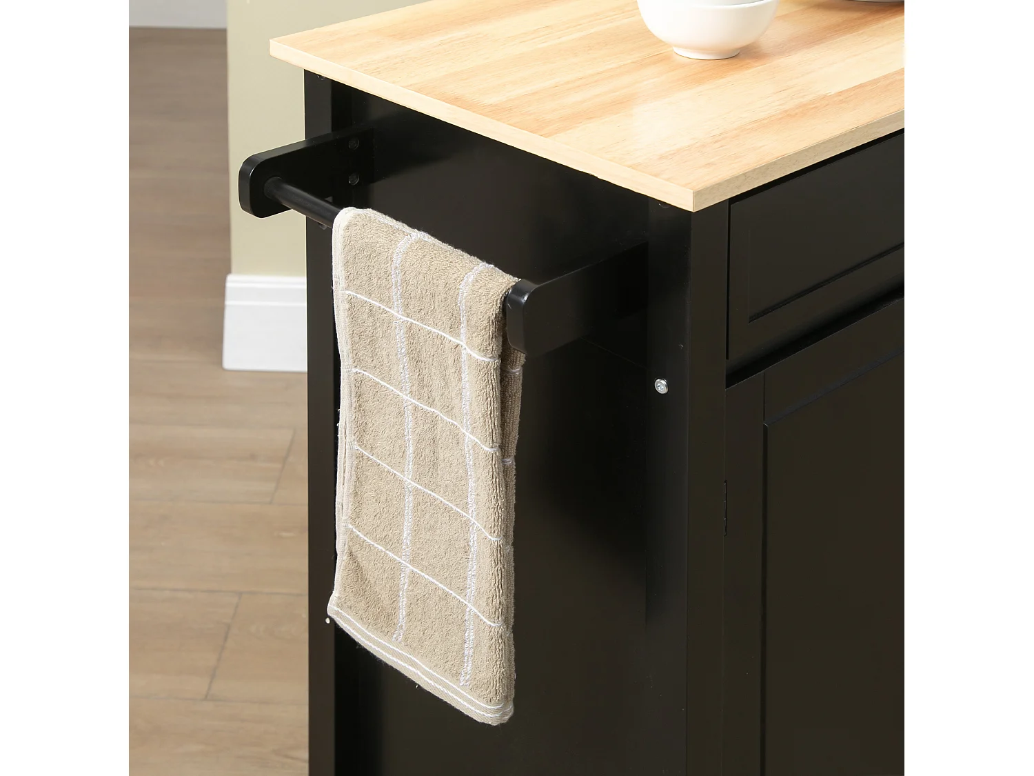 Carrello da cucina in legno con cassetto armadietto ruote nero