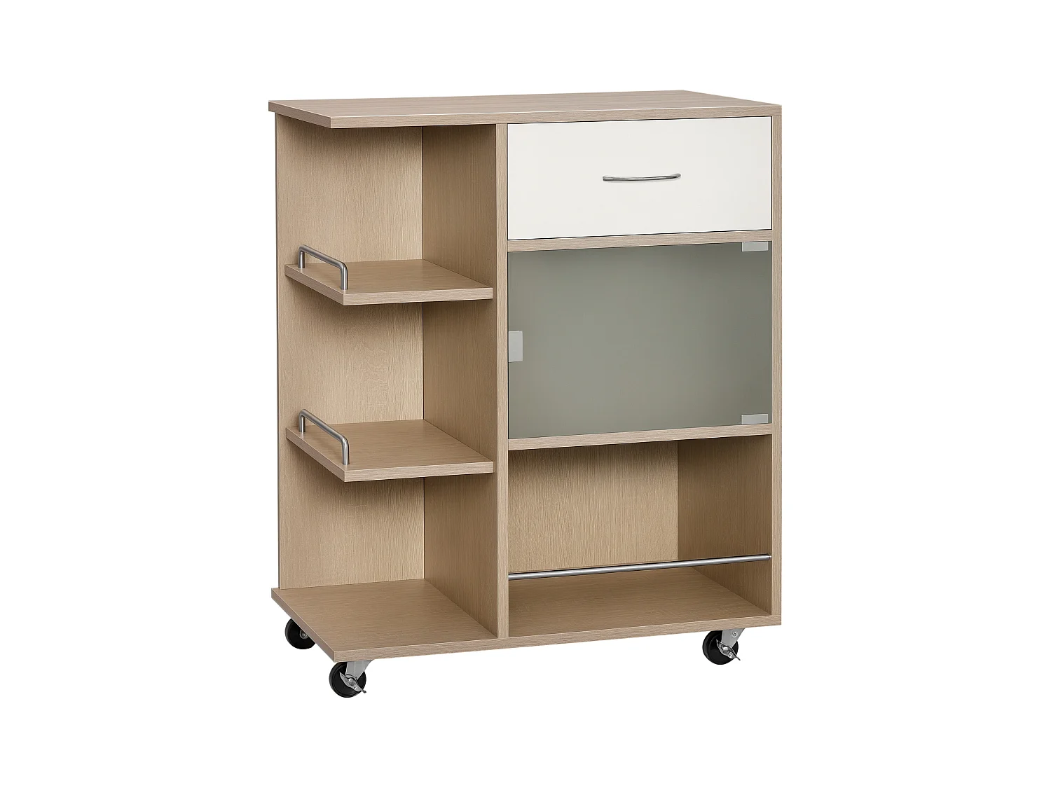 Carrello da cucina con cassetto armadietto e ripiani in legno