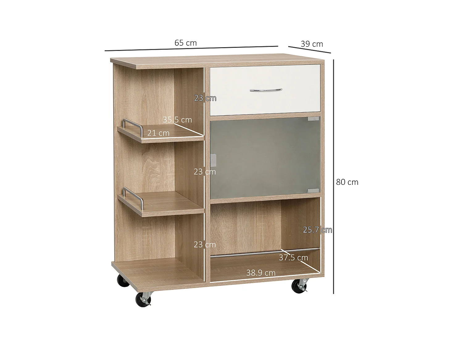 Carrello da cucina con cassetto armadietto e ripiani in legno