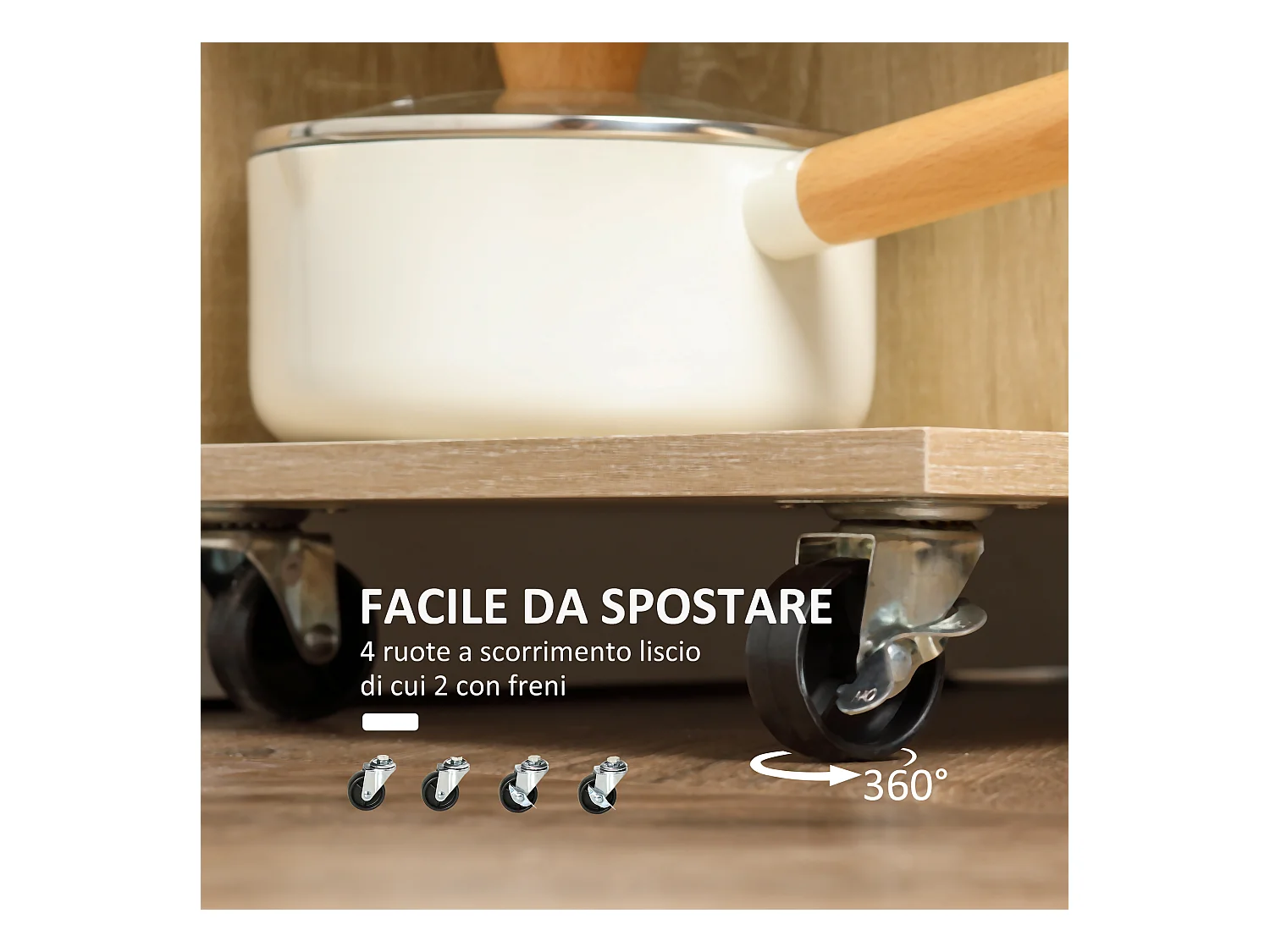 Carrello da cucina con cassetto armadietto e ripiani in legno