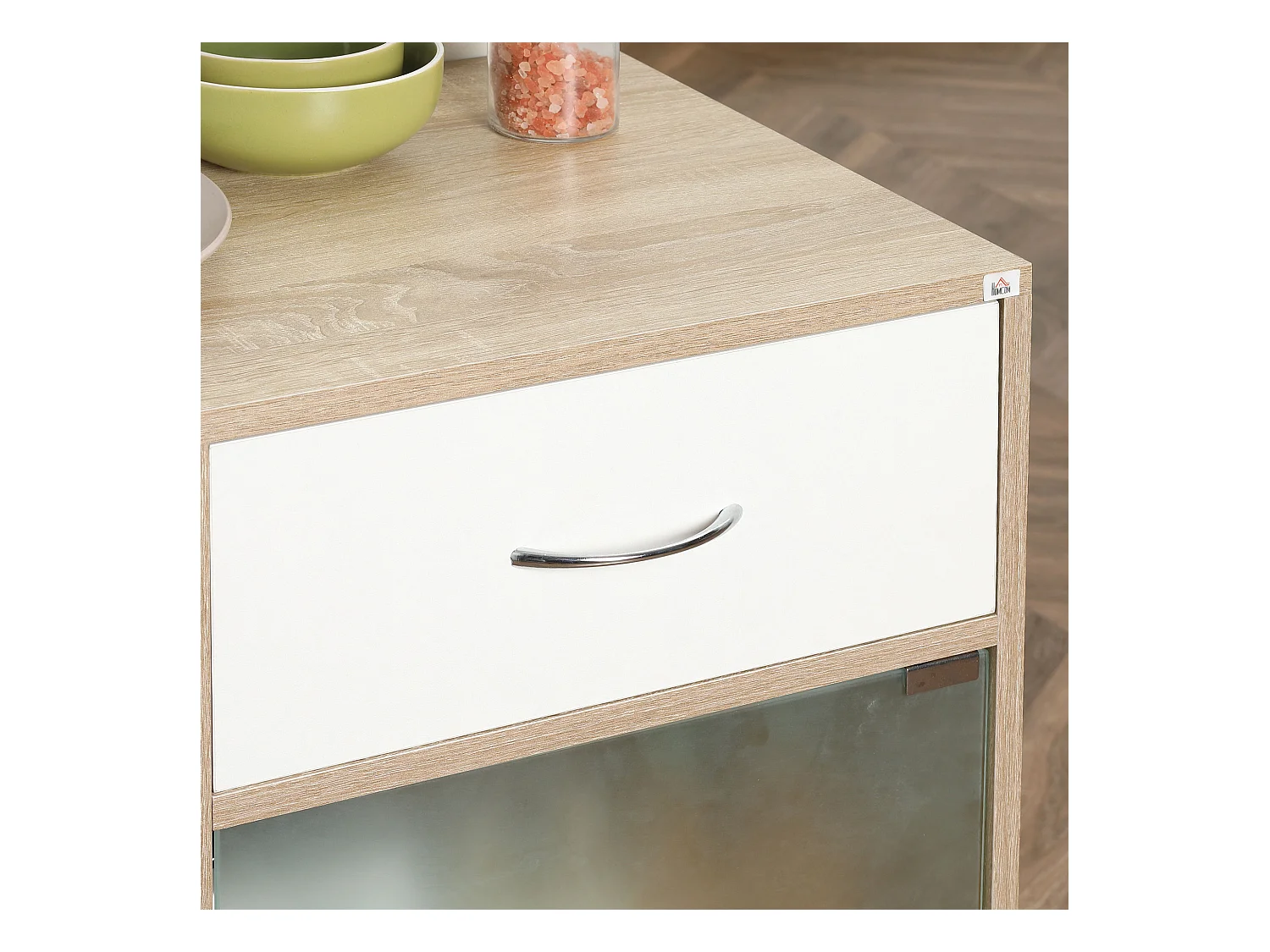 Carrello da cucina con cassetto armadietto e ripiani in legno