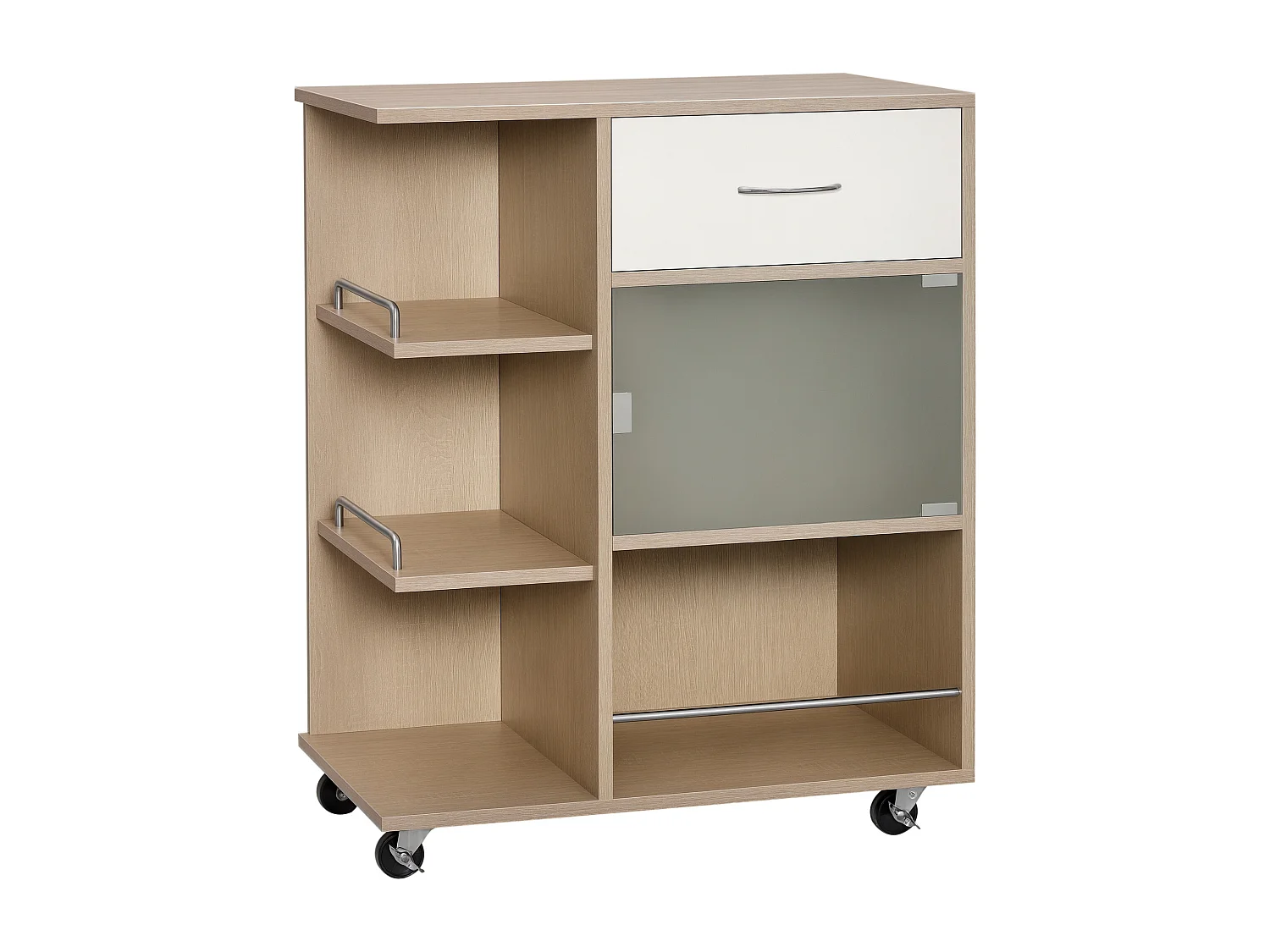 Carrello da cucina con cassetto armadietto e ripiani in legno