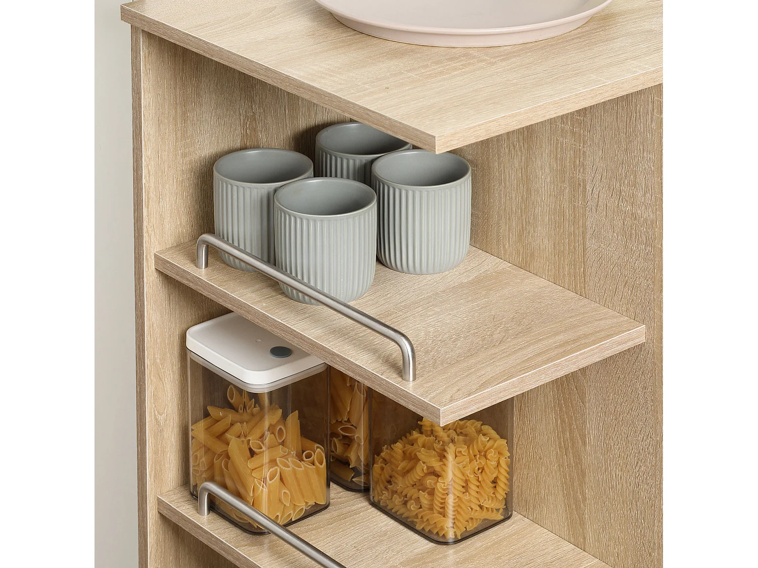 Carrello da cucina con cassetto armadietto e ripiani in legno