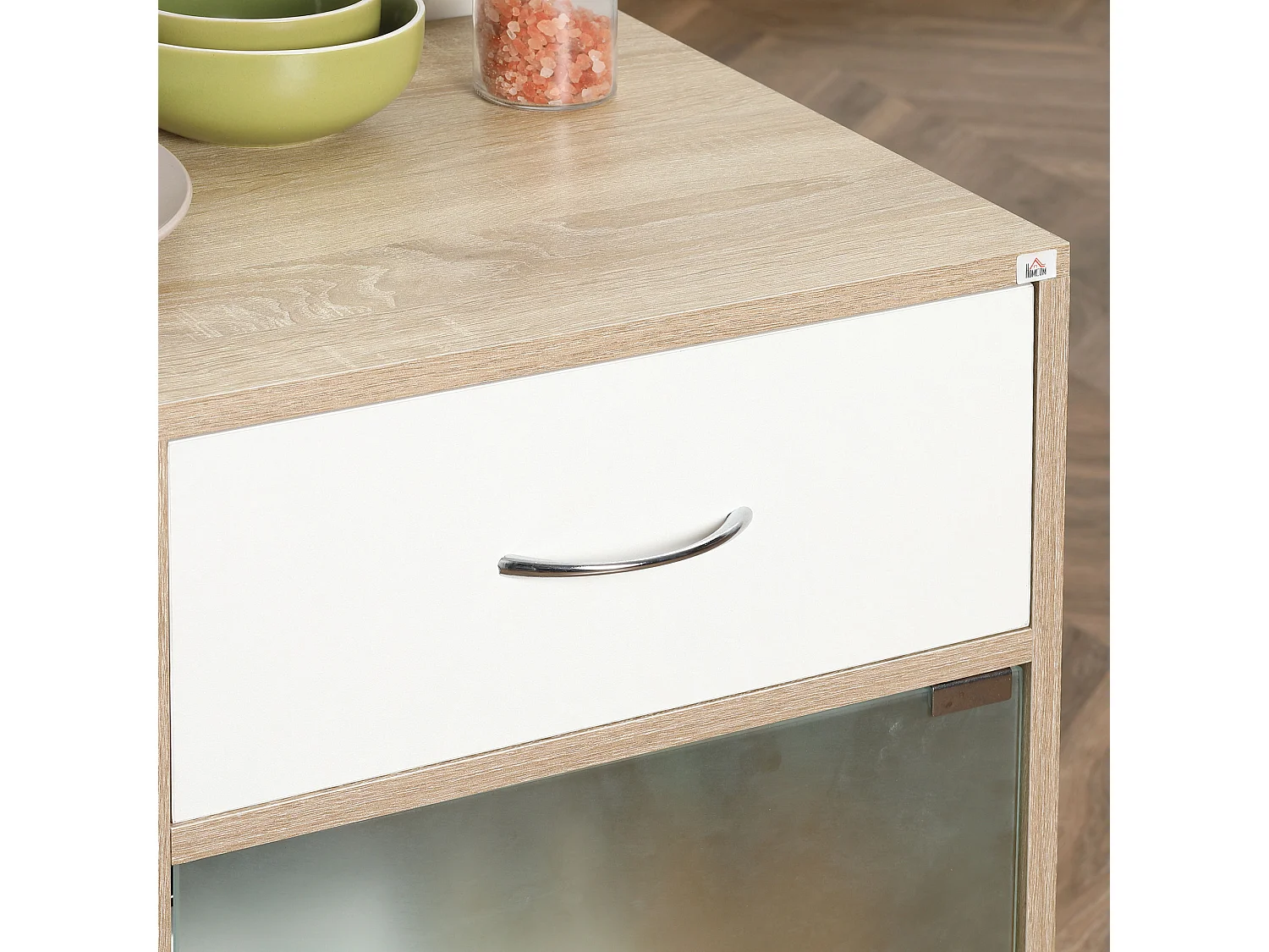 Carrello da cucina con cassetto armadietto e ripiani in legno