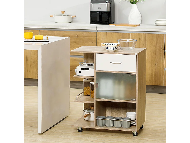 Carrello da cucina con cassetto armadietto e ripiani in legno