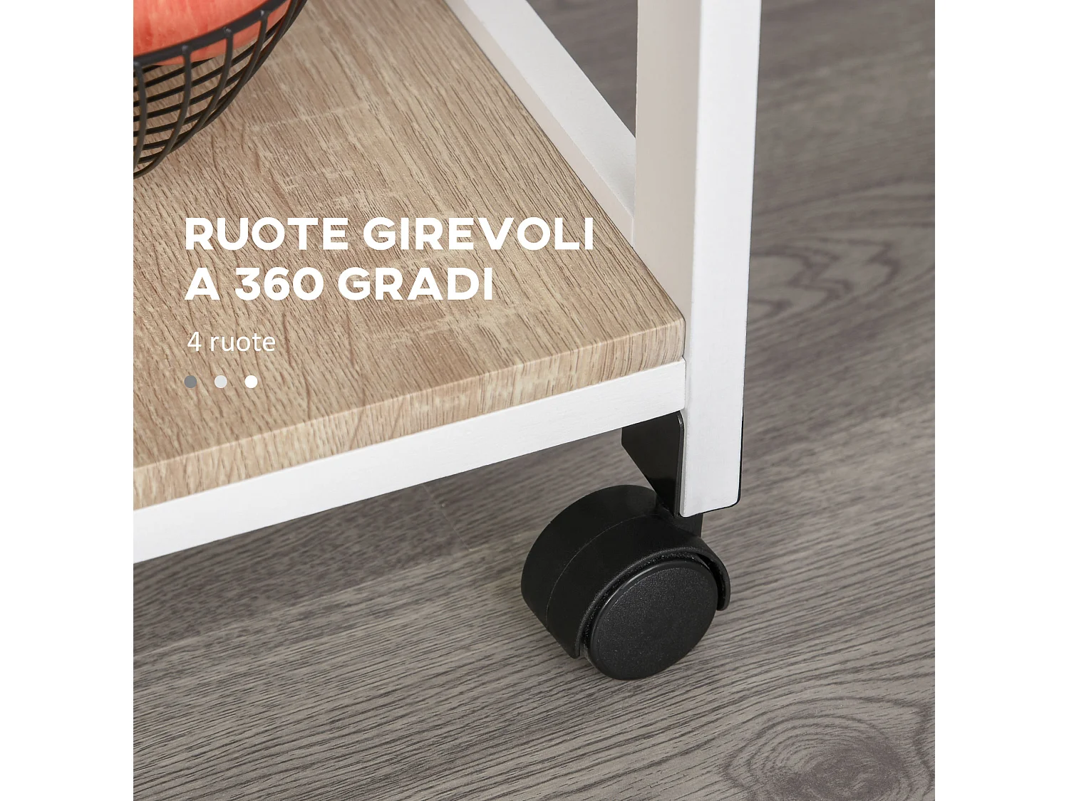 Carrello da cucina in legno salvaspazio con 4 ruote e 2 vassoi bianco