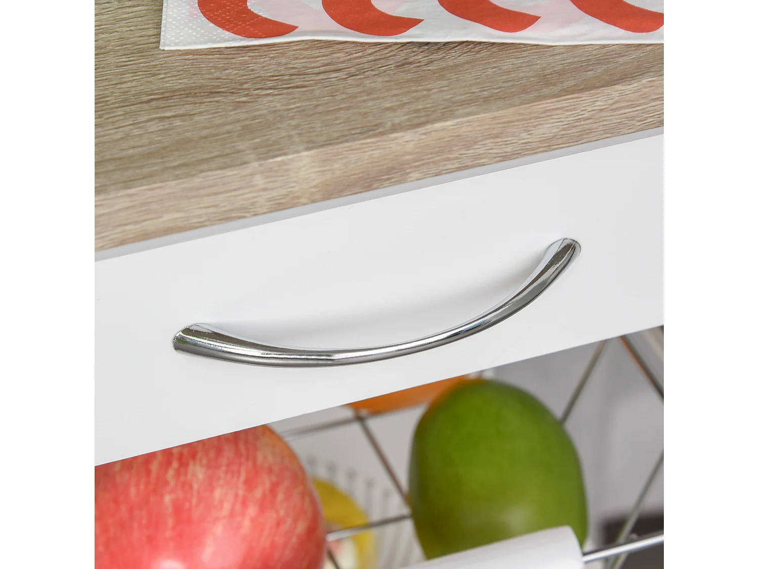 Carrello da cucina in legno salvaspazio con 4 ruote e 2 vassoi bianco