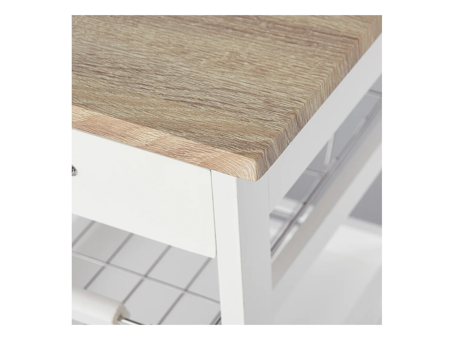 Carrello da cucina in legno salvaspazio con 4 ruote e 2 vassoi bianco