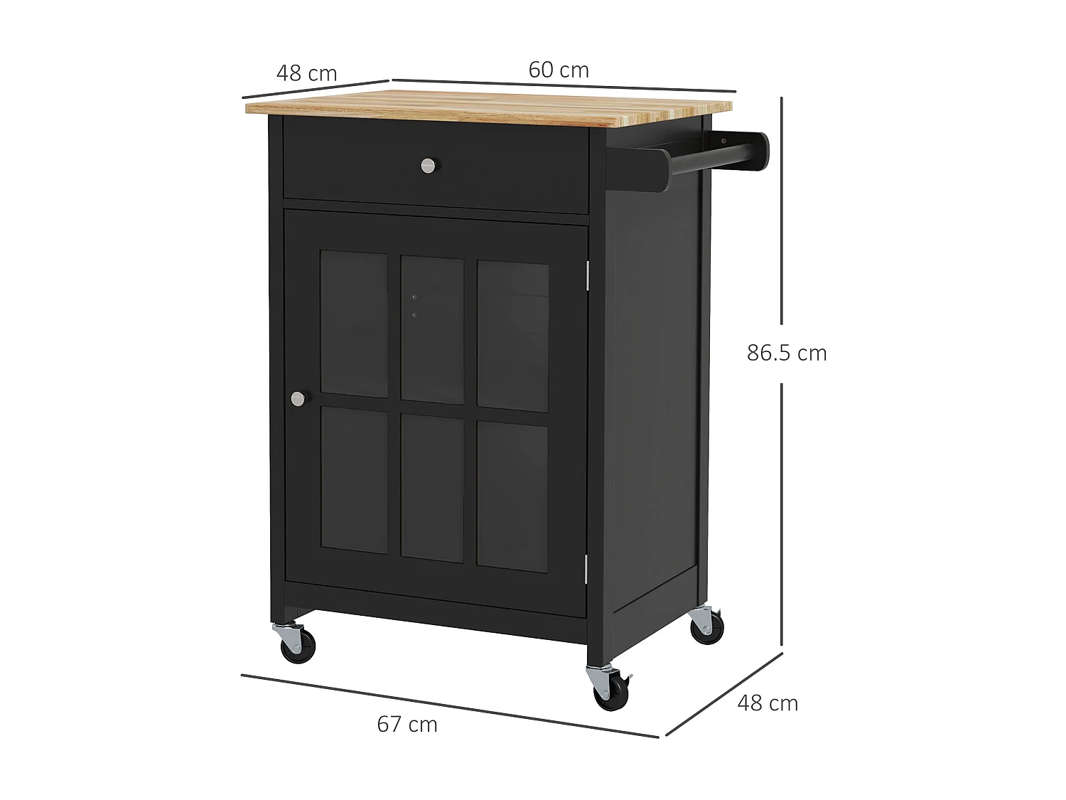 Carrello da cucina con cassetto e armadietto regolabile in legno