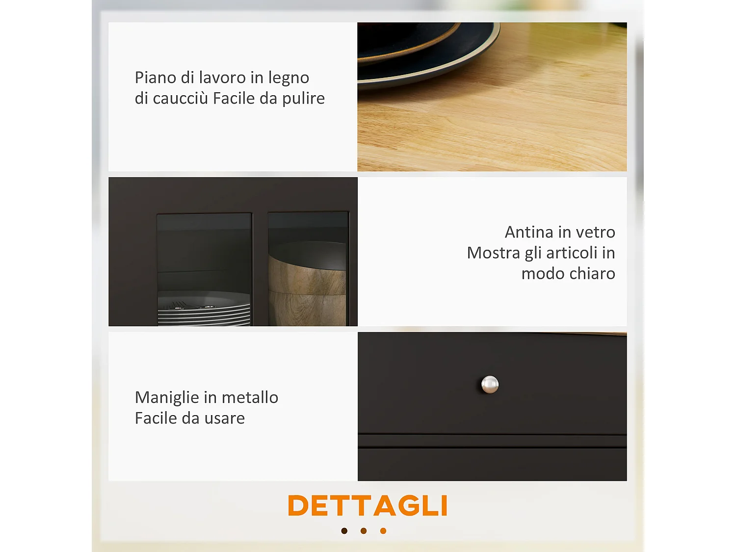 Carrello da cucina con cassetto e armadietto regolabile in legno