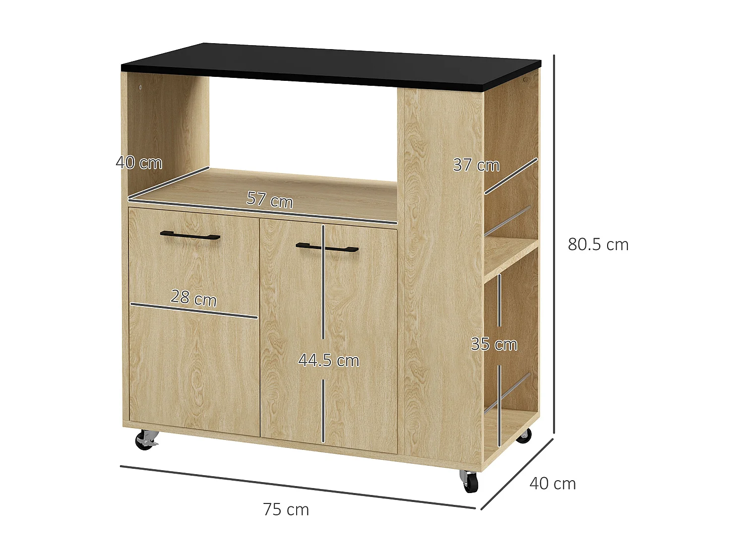 HOMCOM Carrello da Cucina con Ripiani e Armadietto a 2 Ante