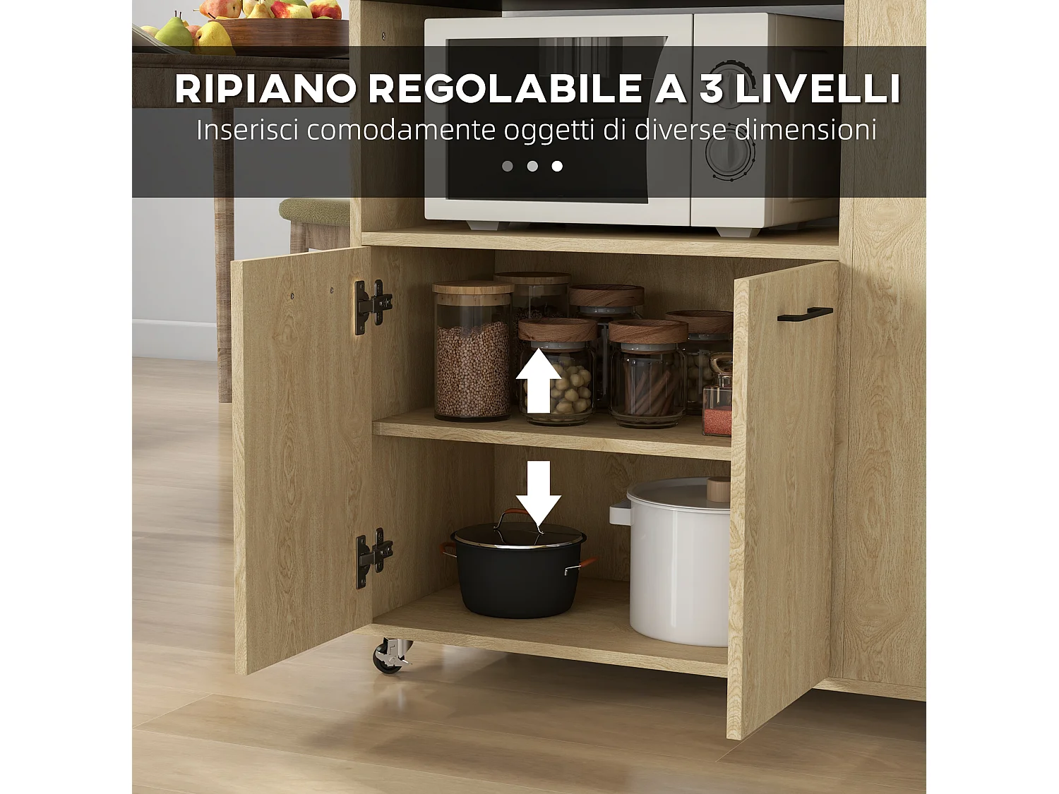 HOMCOM Carrello da Cucina con Ripiani e Armadietto a 2 Ante