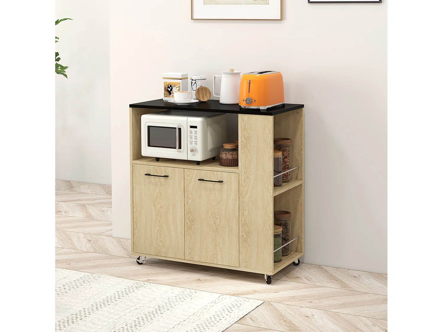 HOMCOM Carrello da Cucina con Ripiani e Armadietto a 2 Ante