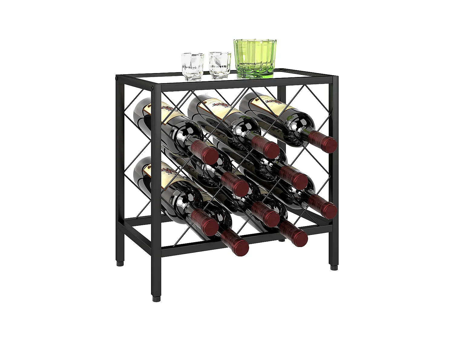 Portabottiglie vini per 10 bottiglie in acciaio nero con ripiano