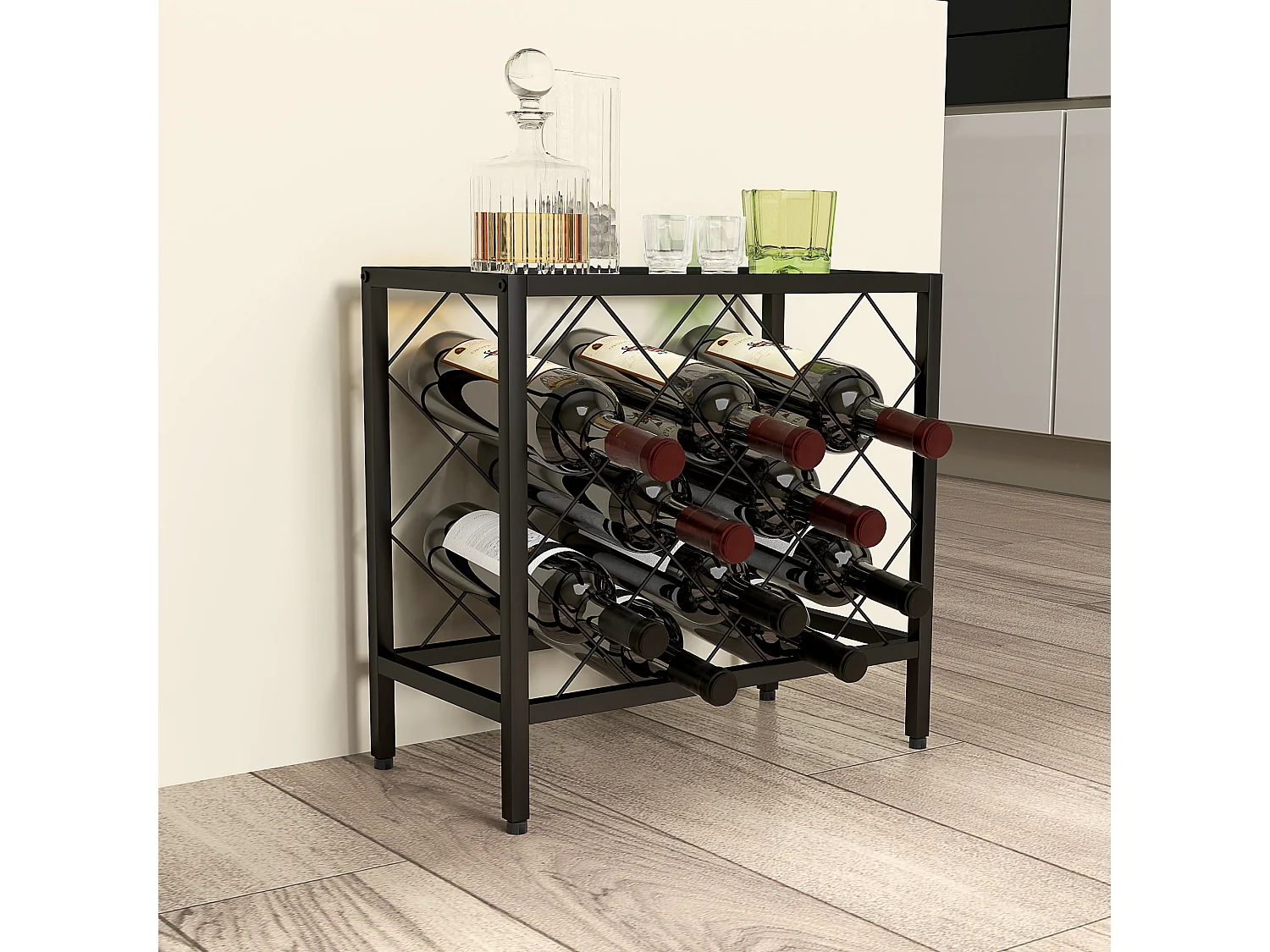 Portabottiglie vini per 10 bottiglie in acciaio nero con ripiano