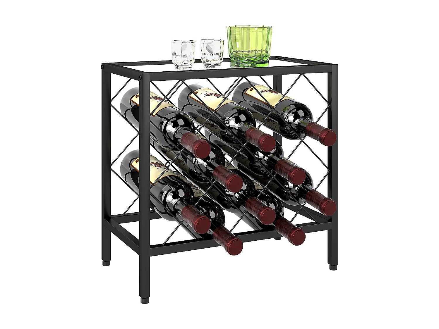 Portabottiglie vini per 10 bottiglie in acciaio nero con ripiano