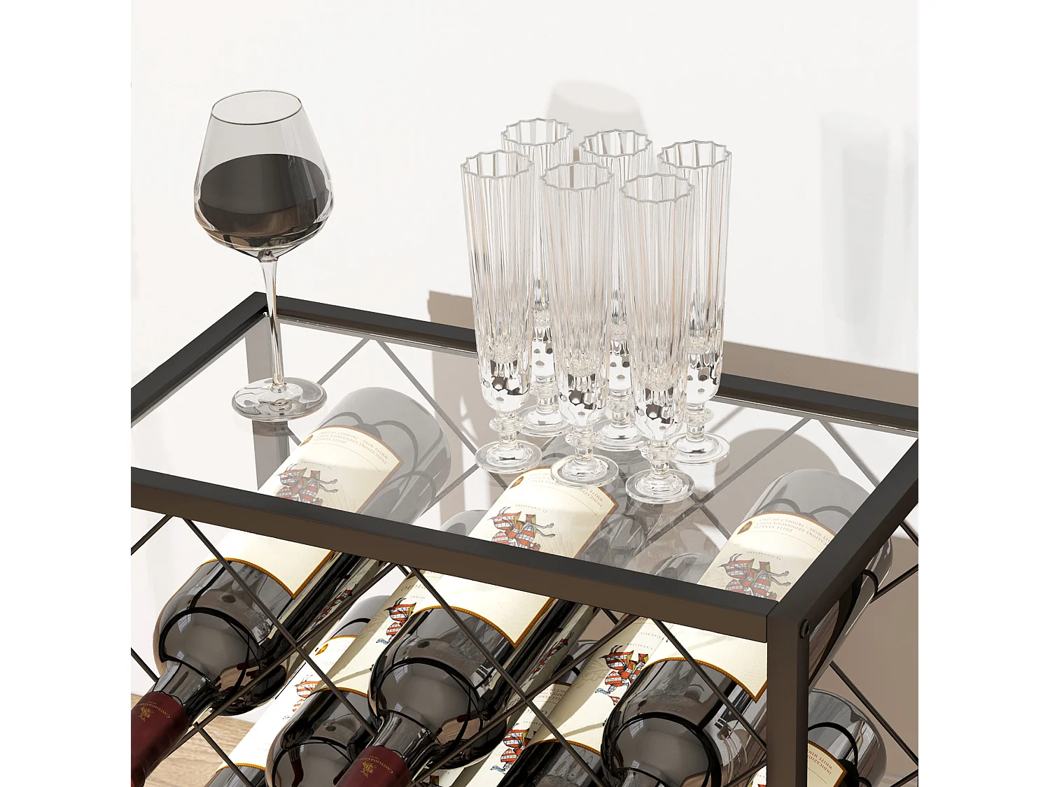 Portabottiglie vini per 10 bottiglie in acciaio nero con ripiano