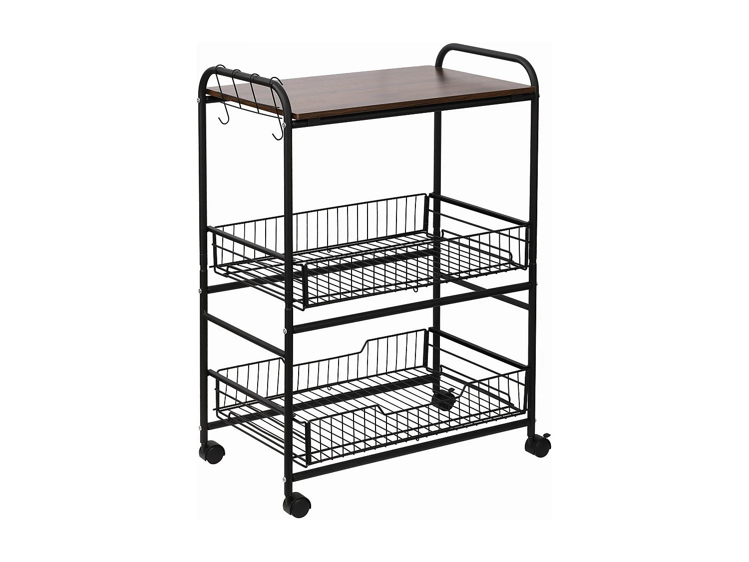 Carrello da cucina stile industriale 4 ruote 2 cestini 4 ganci