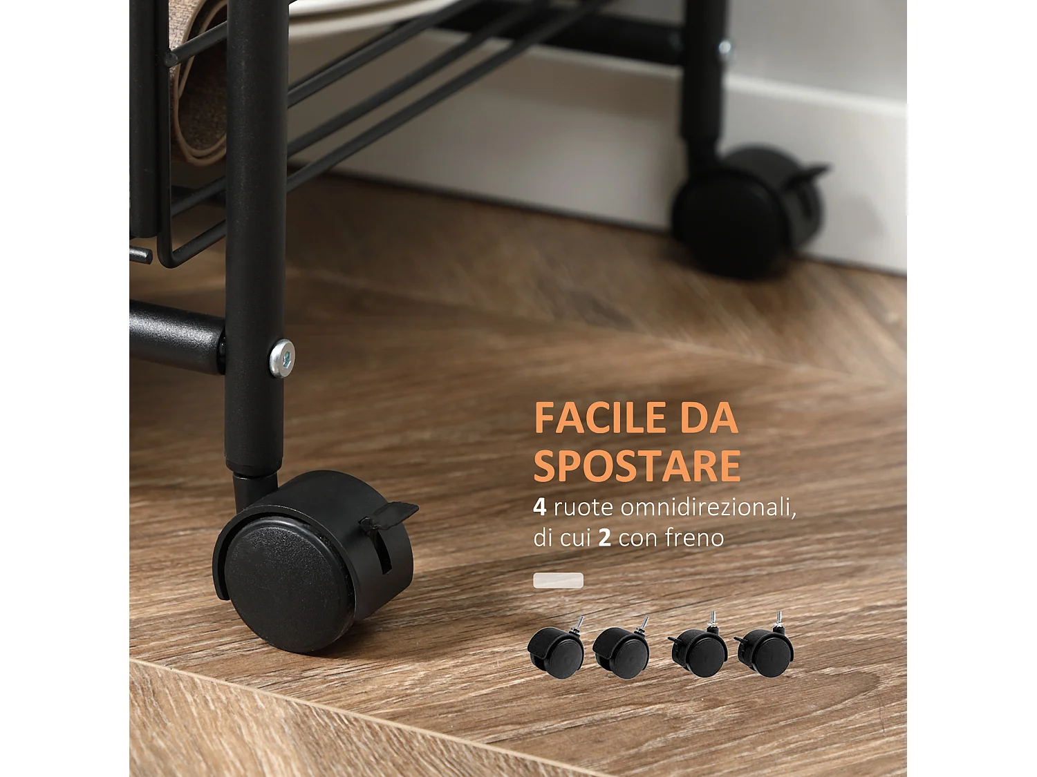 Carrello da cucina stile industriale 4 ruote 2 cestini 4 ganci