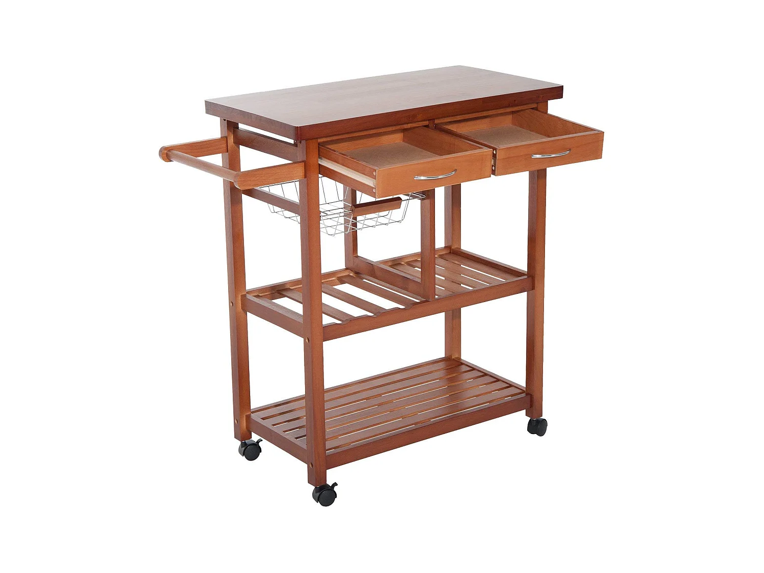 Carrello portata da cucina con portabottiglie legno di pino legno