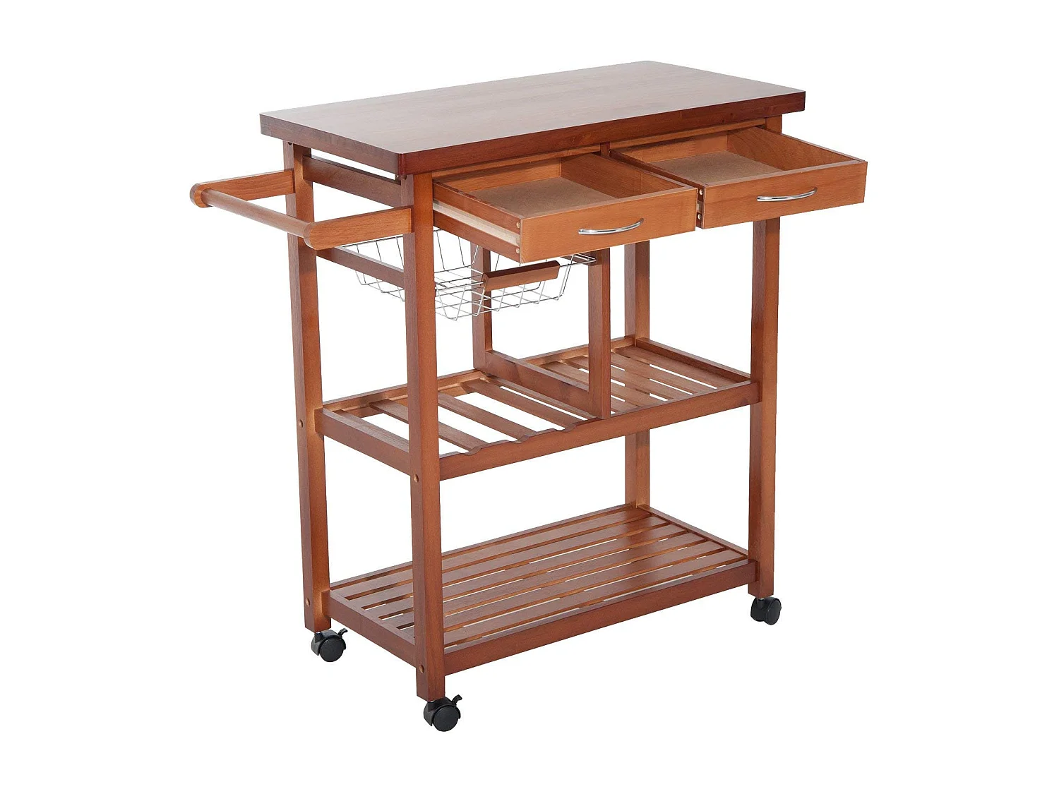 Carrello portata da cucina con portabottiglie legno di pino legno