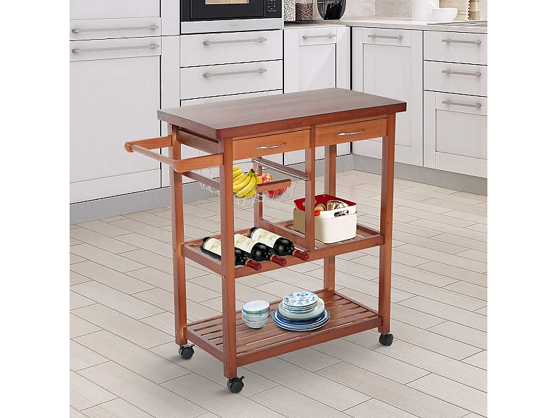 Carrello portata da cucina con portabottiglie legno di pino legno