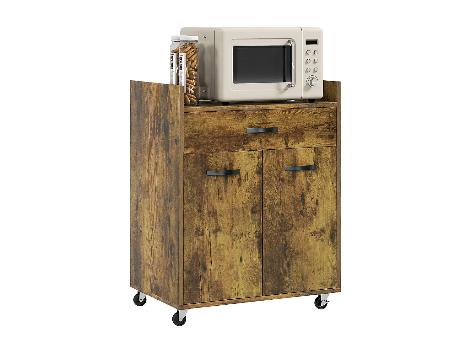 Carrello da cucina con cassetto e armadietto in legno marrone rustico