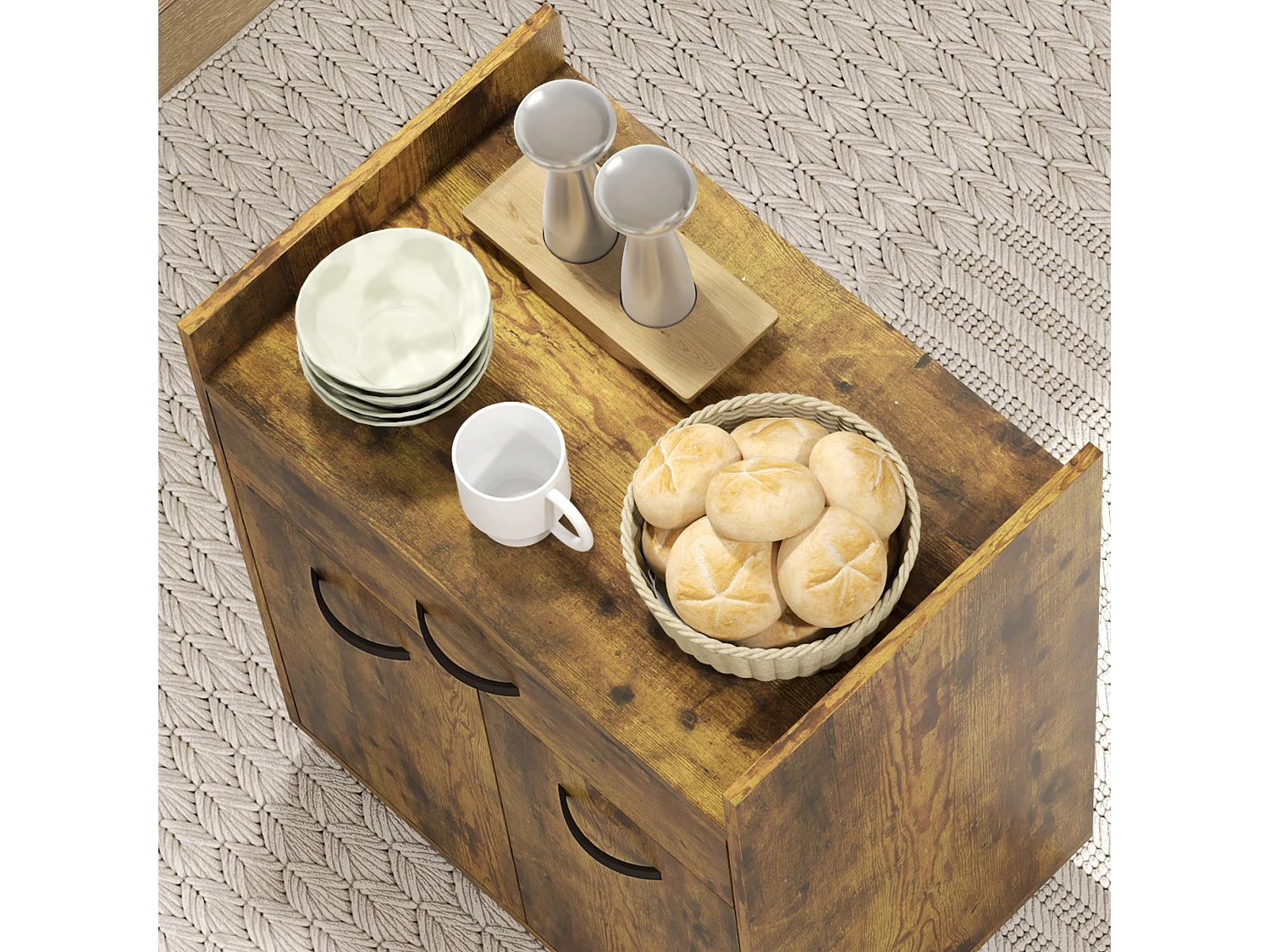 Carrello da cucina con cassetto e armadietto in legno marrone rustico