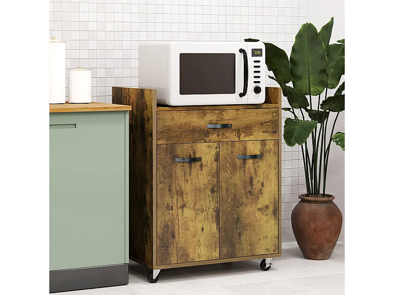 Carrello da cucina con cassetto e armadietto in legno marrone rustico