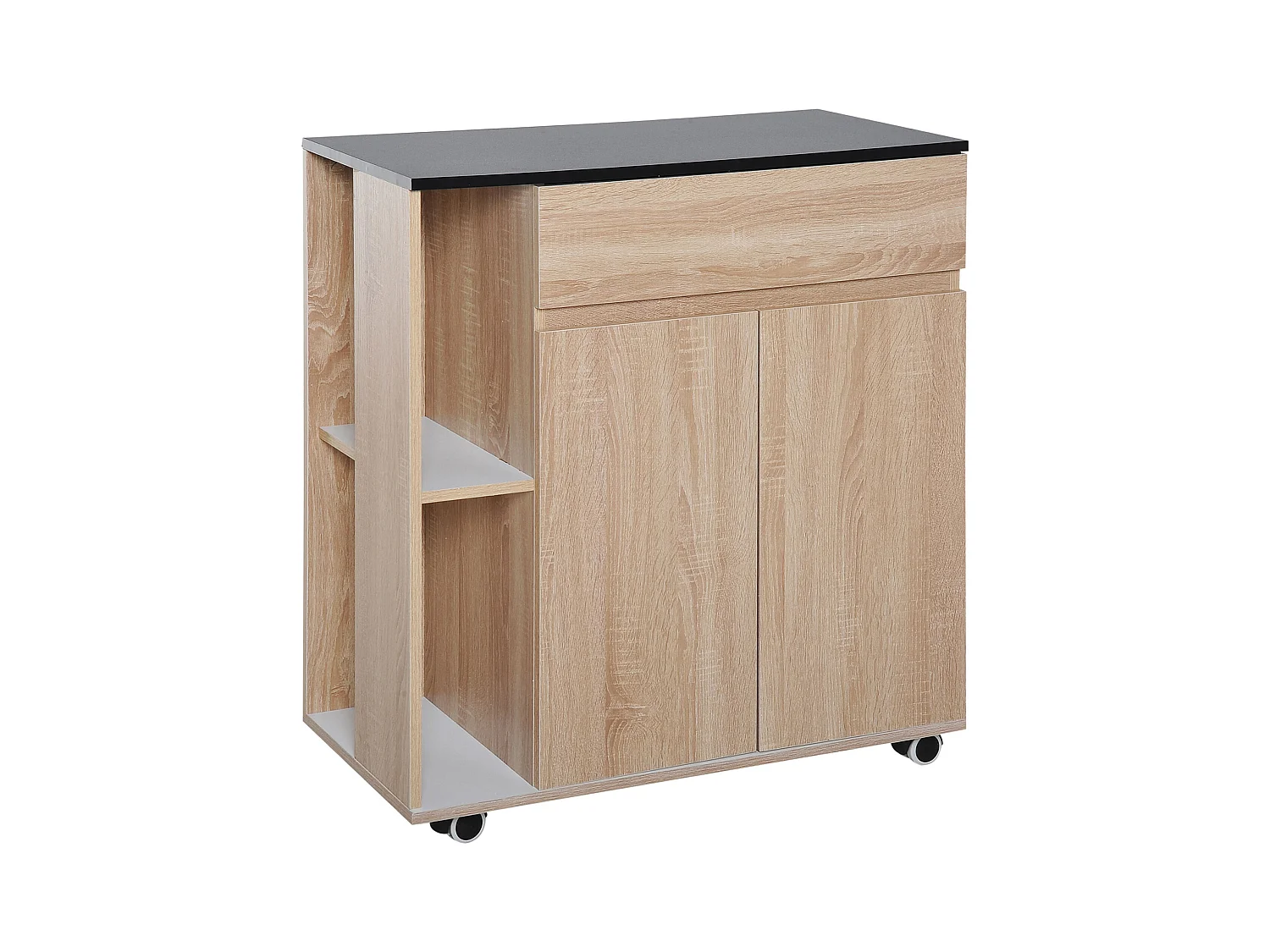 Carrello da cucina con ruote e cassetti legno truciolato rovere nero